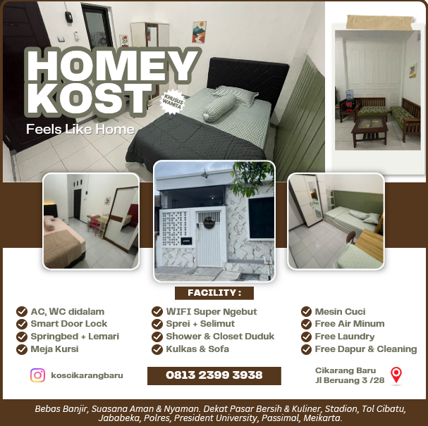 KOST PUTRI WANITA CIKARANG BARU JABABEKA PASAR BERSIH MEIKARTA EXCLUSIVE homey